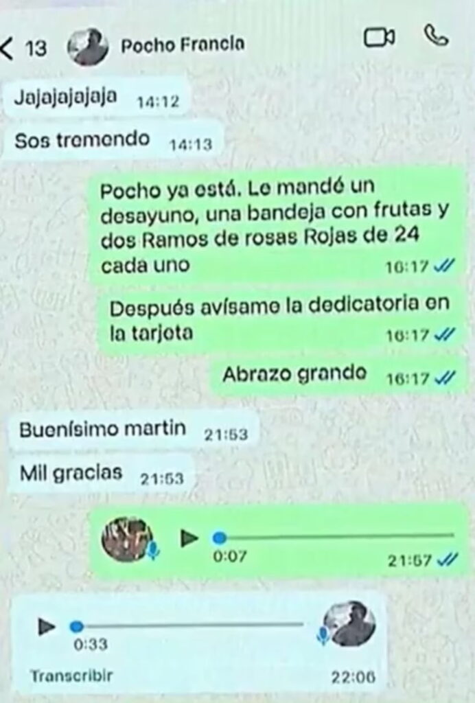 Parte de los chats en el marco de la denuncia contra el Pocho Lavezzi.