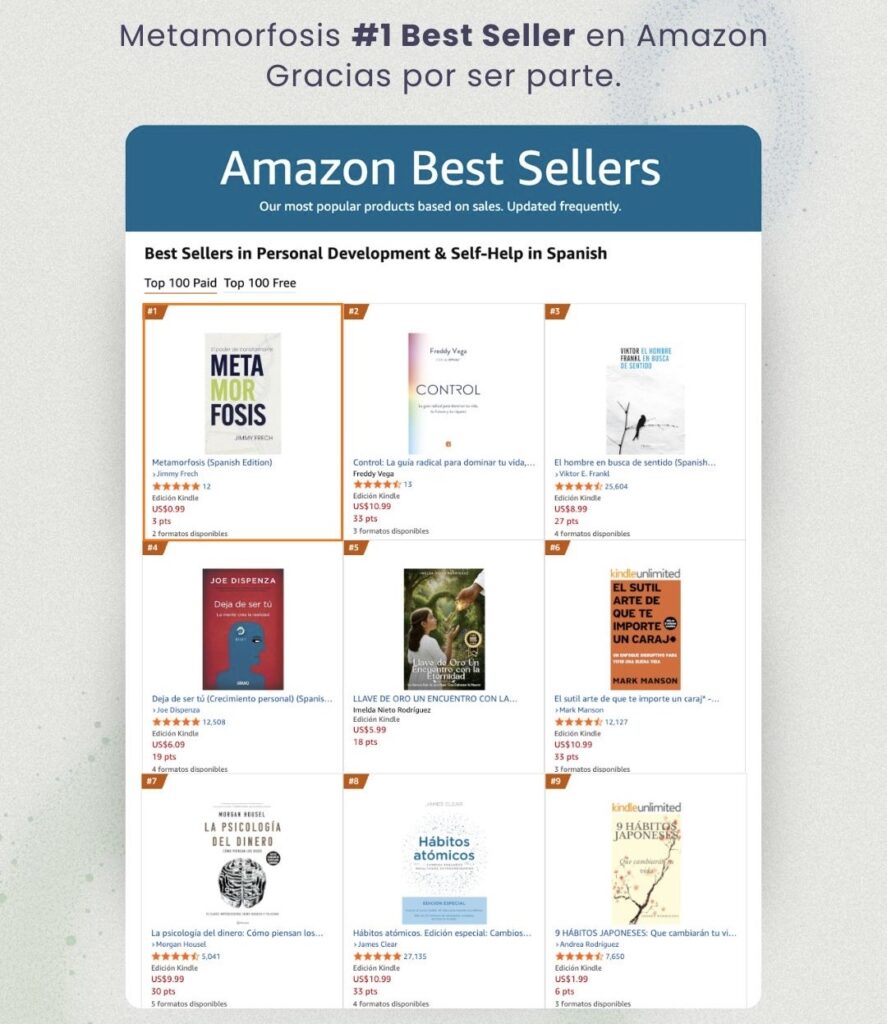Jimmy Frech lleva su libro Metamorfosis al primer lugar en Amazon.