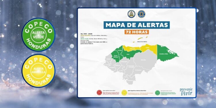 ¡Tome nota! Bajo alerta amarilla y verde Honduras, por Frente Frío que ingresa este sábado
