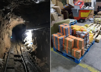 Descubren túnel entre Tijuana y EEUU oculto tras una tienda minorista donde almacenaban droga, armas y explosivos