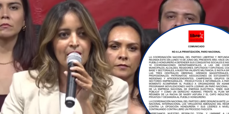 Partido Libre convoca a Paro Nacional en defensa de la ENEE, ante lo que consideran intentos de privatización