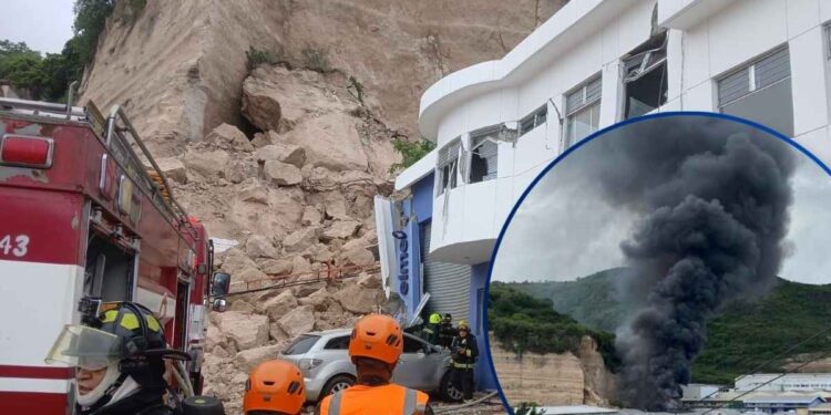 ¡Desastre! Se derrumba cerro, destruyendo bodegas y provocando incendio en complejo del Anillo Periférico